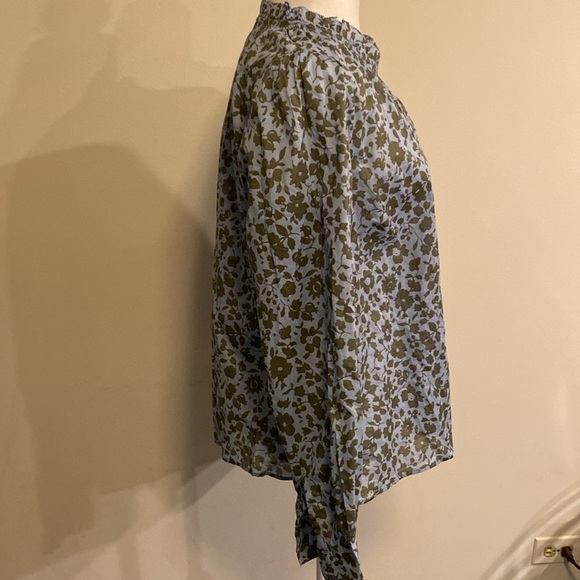 Talbots blue with green floral print cotton blouse with long sleeves size Large - Picture 6 of 11